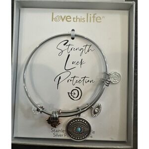 Love This Life, Strength, Luck, Protection Charm Bangle Bracelets New